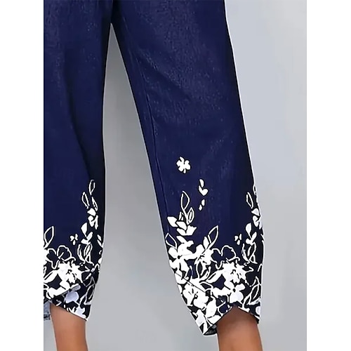  Dames Chinese Wijde broek Vakantie Vintage Etnische stijl Enkellengte Hoge taille Bloemig Grafisch Verloop Lapwerk Trekkoord Opdrukken Ademend Micro-elastisch Vakantie Straat Causaal Diep Blauw Zomer