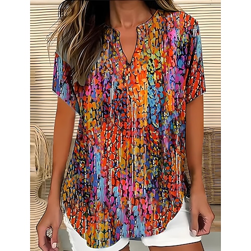  Dame Boho skjorte Grafisk Paisly Elegant Bohem Årgang Kortermet V-hals Vanlige topper Daglig Ferie Ut på byen Hvit Rosa Rød Blå Oransje Sommer