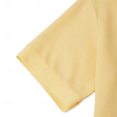  Homens Camisas Polo Waffle Camisas Polo Casual Feriado Lapela gola pólo com nervuras Manga Curta Moda Básico Tecido Botões Macia Verão Primavera Normal Branco Amarelo Vinho Verde Caqui Cinzento