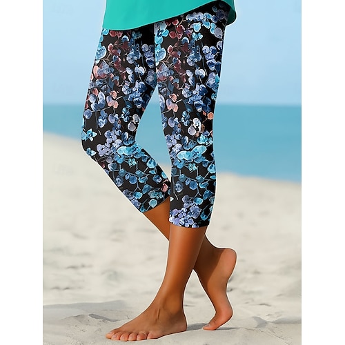  Leggings Femininas Capri Calças Alta Elasticidade Férias Moda Vintage Comprimento até a Panturrilha Cintura Alta Impressão Floral Gráfica Respirável Macio Elástico Formal Férias Escritório Cinza