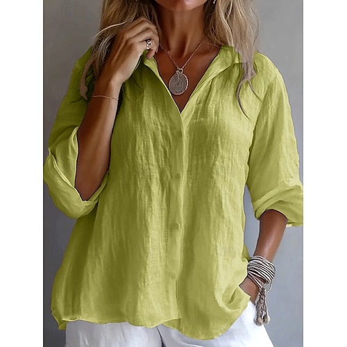  cămașă pentru femei 100% bumbac culoare uni simplu elegant casual mânecă lungă guler cămașă topuri obișnuite zi de zi vacanță nasturi alb galben roz albastru vară primăvară