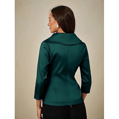  Dame Bluse Kveldstopper Elegant metallic Stilfull 3/4 ermer V-hals Vanlige topper Bryllupsgjest Aftenselskap Semi-formelt knyte foran Smaragd Grønn Vår, Høst, Vinter, Sommer