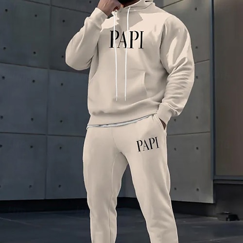  Herr Text / nummer 2st 3D-tröja set Träningsoverall Hoodie-tröja Långärmad Långa byxor Huva Ledigt vardag Fritids- 3D-utskrift Vår Höst Vinter Brun