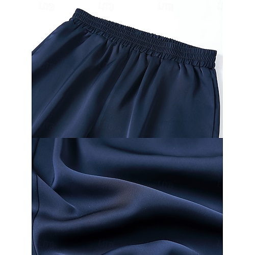  Dámské Oblekové Drzý Široké nohavice Elegantní Módní Formální Plná délka Středně vysoký pas Pevná barva Kapsy Elastický pas Lehce elastické Formální Svatební Obchod Námořnická modř Jaro. Podzim