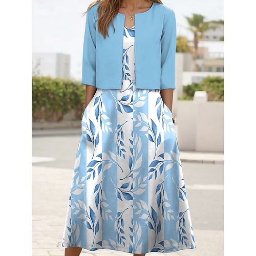 Ensemble de robe pour femmes robe maxi 2 pièces robe d'été robe ajustée et évasée fête formelle impression florale manches demi-longues col en V formelle vacances rose bleu vert été printemps coupe