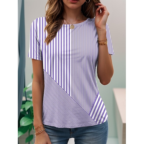  Femmes T-shirt Graphique Élégant Classique Occasionnel Manche Courte Col en V Hauts Réguliers Quotidien Imprimé Jaune Vert Claire Rose Claire Bleu Violet Été Printemps