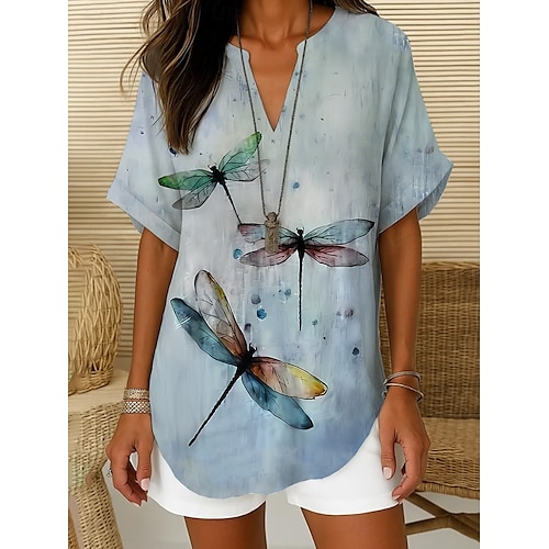  Damen Boho-Hemd Grafik Tiermotiv Bohemien Vintage Täglich Kurzarm V Ausschnitt Normale Oberteile Täglich Ferien Semi-Formal Weiß Hellgrün Königsblau Blau Purpur Sommer Frühling