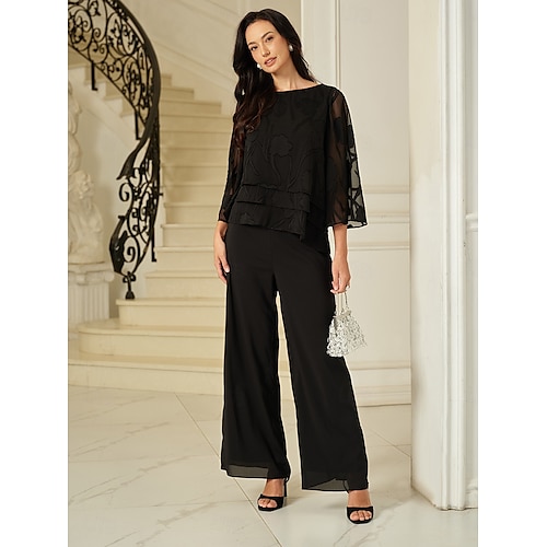  Dames Kanten overhemd Blouse Geklede topjes Chiffon-topjes Effen Kleur Bloemig Grafisch Elegant Stijlvol Basic Halve mouw Flutter mouw Boothals Normale tops Bruiloft gast Werk Dagelijks Asymetrische