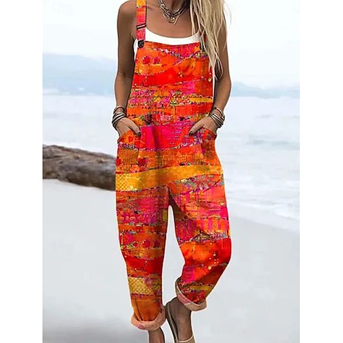  Femmes Combinaison Vacances ancien Occasionnel Longueur complète Taille haute Fleuri Graphique Cordon de serrage Non Elastique Vacances Rue Occasionnel Marine foncé Bleu Ciel Orange Vert Ét