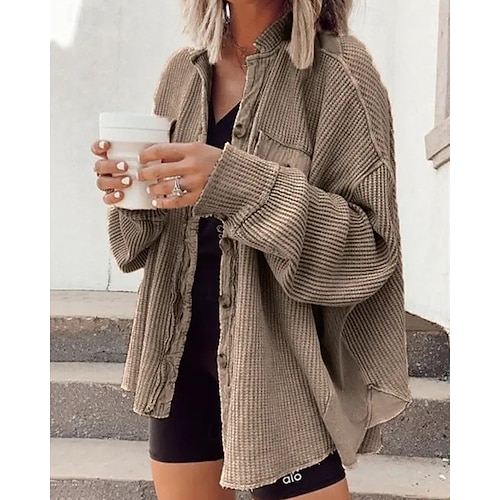 Жен. Куртка-рубашка Повседневная куртка Удобный Карман Пуговицы Корд Мода На открытом воздухе Полотняное плетение На выход выходные Однобортный крой Обычная Воротник-стойка Стандартный Длинный рукав Жен. Куртка-рубашка Повседневная куртка Удобный Карман Пуговицы Корд Мода На открытом воздухе Полотняное плетение На выход выходные Однобортный крой Обычная Воротник-стойка Стандартный Длинный рукав