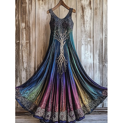 Femmes Robe maxi Robe trapèze Robe à épaules dénudées Vacances Occasionnel Soirée Coupe régulière A Ombre Graphique Sans manches Col carré Vert Été Printemps