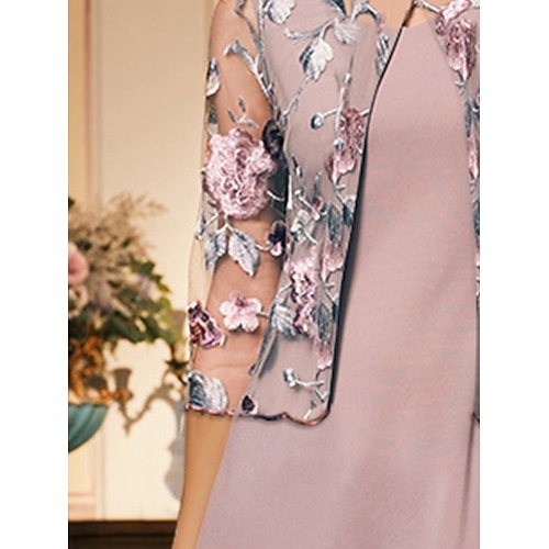  Damen Blazer Leicht Spitze Bestickt Elegant Blumen Formell Kurz Rundhalsausschnitt Lässiger Schnitt Dreiviertelarm Oberbekleidung Graues Rosa Sommer Frühling
