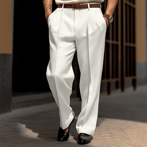  Herren Anzughosen Hose Hosen Anzughose Vordertasche Gerade geschnitten Glatt Komfort Hochzeit Geschäft Strand Modisch Schick & Modern Schwarz Weiß