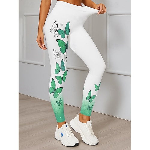  Per donna Leggings Elegante Attivo Vacanza Lunghezza intera Vita Alta Grafico Farfalla Stampa 3D Asciugatura Rapida Traspirabilità Morbido Elasticizzato All'aperto Casa Casual Rosa Blu Verde