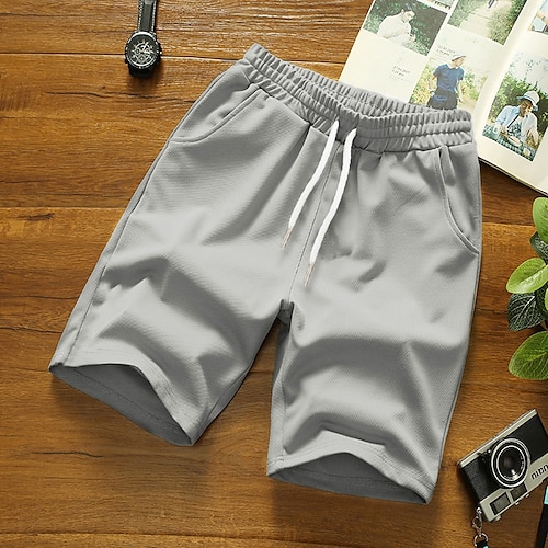  Homens Activo Calção Shorts casuais Bolsos Com Cordão Design de cordão elástico Côr Sólida Conforto Respirável Curto Esportes Casual Diário Moda Roupa de rua Preto Branco Micro-Elástica
