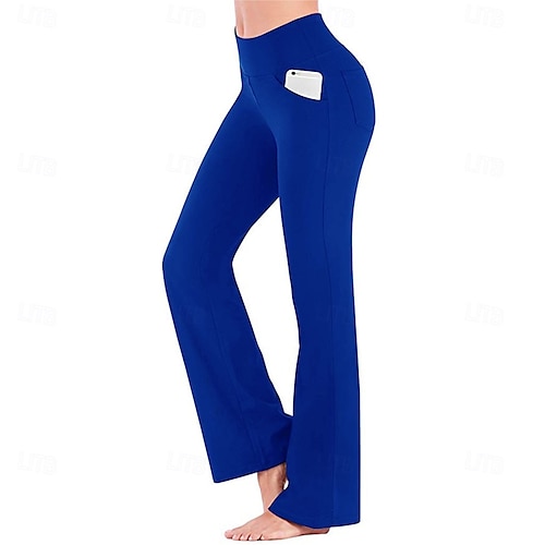 Pantaloni Yoga Bootcut Donna Vita Alta Con Tasche - Modello Bootleg Per Allenamento E Fitness - 5