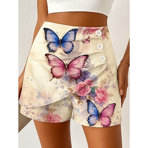  Pentru femei chinez Pantaloni Scurți Elegant Vacanță Epocă Scurt Talie Înaltă Grafic Fluture Abstract Multistratificat Uscare rapidă Comfortabil Respirabil Micro-elastic În aer liber Stradă Zilnic