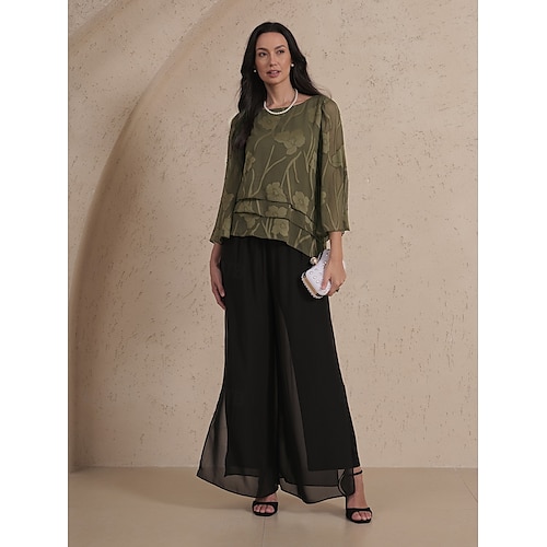  Damen Spitzenbluse Bluse Elegante Oberteile Chiffon Tops Einfarbig Blumen Elegant Stilvoll Lässig Halbarm Flattrige Ärmel U-Boot-Ausschnitt Normale Oberteile Hochzeitsgast Arbeit Täglich