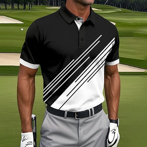  Men's Golf Line Polo Sports Polo Shirts Short Sleeve Polo Shirts Collared Shirts Casual Athleisure Buttons Summer Black Pink Blue