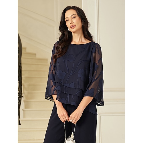  Dames Kanten overhemd Blouse Geklede topjes Chiffon-topjes Effen Kleur Bloemig Grafisch Elegant Stijlvol Basic Halve mouw Flutter mouw Boothals Normale tops Bruiloft gast Werk Dagelijks Asymetrische