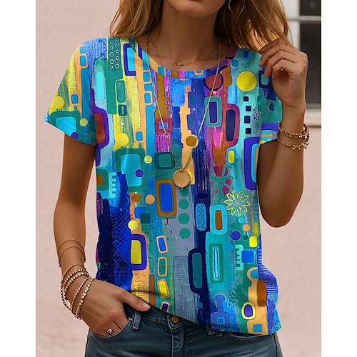  Pentru femei Tricou Grafic Geometric Dungi Epocă Stilat Clasic Manșon scurt Stil Nautic Topuri obișnuite Zilnic Imprimeu Negru Alb Bleumarin Albastru piscină Mov Vară Primăvară