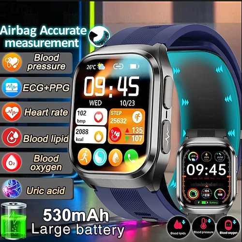 Pompe à air, type airbag, test précis de la pression artérielle, ECG, électrocardiogramme, surveillance de la température, podomètre, compatible avec les appels Bluetooth et Android/iOS, pour femmes