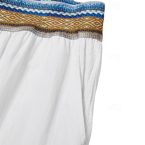  בגדי ריקוד גברים מכנס שלושת רבעי מכנסי פשתן מכנס קיץ קצר מכנסי חוף כיס אלסטית מותניים בג'י אחיד קומפורט נושם אורך עגל בָּחוּץ בית יומי אופנתי רטרו\וינטאג' לבן