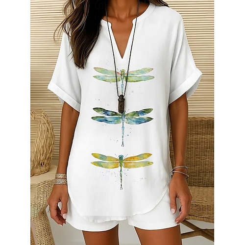  Damen Boho-Hemd Grafik Tiermotiv Bohemien Vintage Täglich Kurzarm V Ausschnitt Normale Oberteile Täglich Ferien Semi-Formal Weiß Hellgrün Königsblau Blau Purpur Sommer Frühling