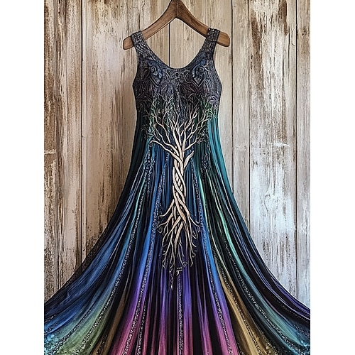  Damen Maxikleid A Linie Kleid Schulterfreies Kleid Urlaub Lässig Party Normale Passform Ombre Grafik Ärmellos Quadrathals Purpur Orange Grün Sommer Frühling
