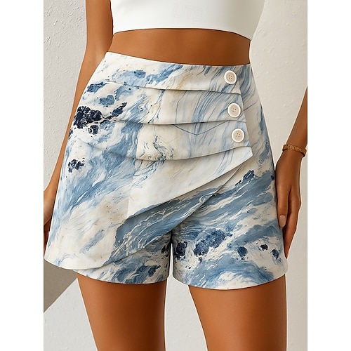  Dame kinesisk Shorts Elegant Ferie Årgang Kort Høy Midje Grafisk Abstrakt Multi Layer Mikroelastisk utendørs Gate Daglig Gull Svart Blå Sommer Vår