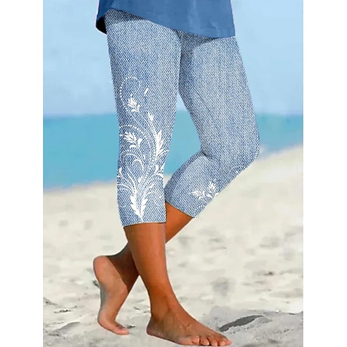  Women's Capri Pants Leggings Vacation Vintage Ethnic Style Calf-Length High Waist Floral Graphic Paisley Soft Comfortable Breathable Inelastic Casual Daily Holiday carmine Violet Robin's Egg Blue Jade