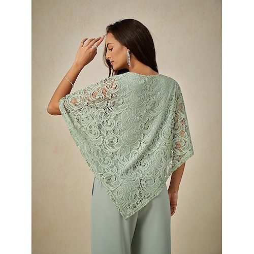 Damen Bluse Elegante Oberteile Glatt Elegant Halbe Ärmel Rundhalsausschnitt Normale Oberteile kleid hochzeitsgast Täglich Spitze Patchwork Layer-Look Salbeigrün Sommer Frühling
