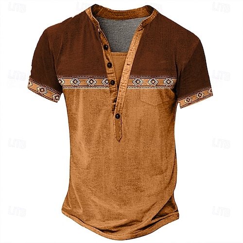  Per uomo Tribale Etnico Maglietta Maglia Henley Manica Corta Designer Essenziale Etnico All'aperto Casuale Quotidiano Estate azzurro cielo Nero Verde chiaro Blu scuro Marrone Henley Maglietta Henley