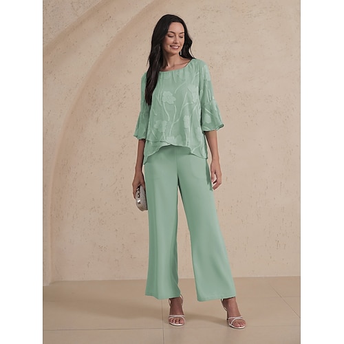  Damen Spitzenbluse Bluse Elegante Oberteile Chiffon Tops Einfarbig Blume Elegant Stilvoll Basic Dreiviertelarm Glockenärmel U-Boot-Ausschnitt Normale Oberteile Hochzeitsgast Arbeit Täglich Ausschnitt