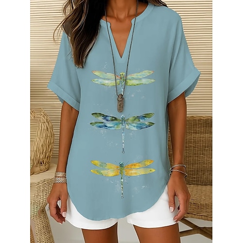  Damen Boho-Hemd Grafik Tiermotiv Bohemien Vintage Täglich Kurzarm V Ausschnitt Normale Oberteile Täglich Ferien Semi-Formal Weiß Hellgrün Königsblau Blau Purpur Sommer Frühling