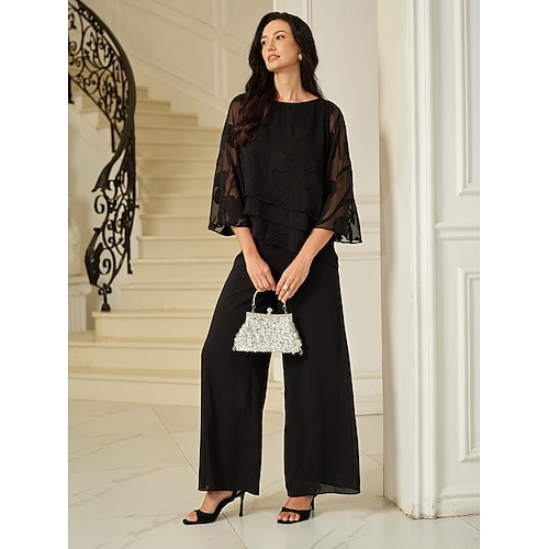  Dames Kanten overhemd Blouse Geklede topjes Chiffon-topjes Effen Kleur Bloemig Grafisch Elegant Stijlvol Basic Halve mouw Flutter mouw Boothals Normale tops Bruiloft gast Werk Dagelijks Asymetrische