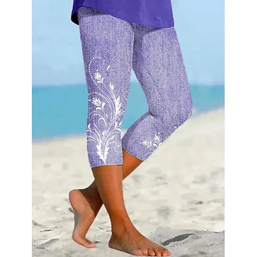  Women's Capri Pants Leggings Vacation Vintage Ethnic Style Calf-Length High Waist Floral Graphic Paisley Soft Comfortable Breathable Inelastic Casual Daily Holiday carmine Violet Robin's Egg Blue Jade