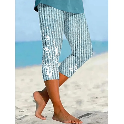  Women's Capri Pants Leggings Vacation Vintage Ethnic Style Calf-Length High Waist Floral Graphic Paisley Soft Comfortable Breathable Inelastic Casual Daily Holiday carmine Violet Robin's Egg Blue Jade