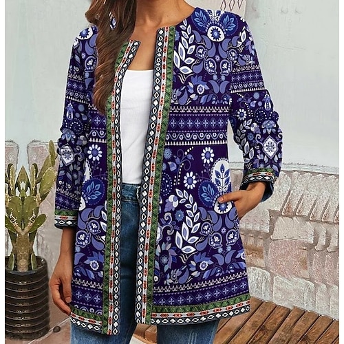  Femmes Blazer Travail Imprimé Fleuri Respirant Élégant Coupe régulière Vêtements d'extérieur manche longue Automne Jaune S