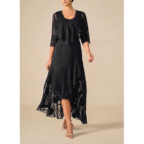  Femmes Robe maxi Robe à Volants Élégant Mariage robe demoiselle d honneur Soirée Fleuri Sans manches Col en U Noir Été Printemps