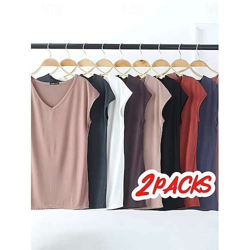  Dame Camisole Tank Top Helfarge عادي Daglig Ermeløs V-hals Vanlige topper Hvit og Blå Hvit og Rød Rød / Svart Grønn / Rød Hvit og Rosa Vår, Høst, Vinter, Sommer