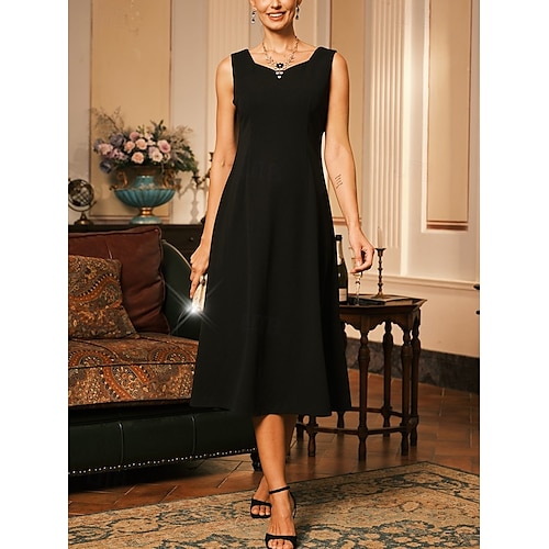  Dam Midiklänning Sheath Dress A linjeklänning Elegant Bröllop Fest Bröllopsgäst Normal Ensfärgat Ärmlös V-hals Grå rosa Svart Vinröd Marinblå Sommar Vår Höst Vinter
