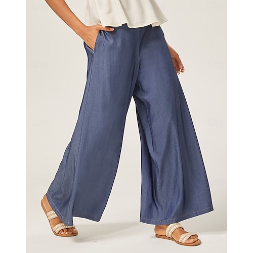 Femmes Féminin Culottes Jambe Large Longueur complète Denim Élégant Occasionnel Occasionnel Bleu de minuit Toutes saisons XS S M