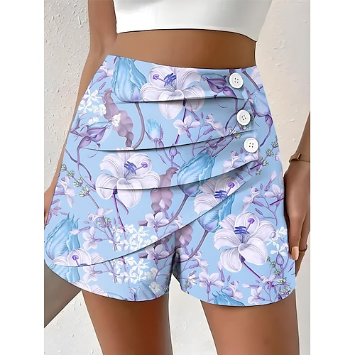  Dame kinesisk Shorts Elegant Ferie Årgang Kort Middels midje Blomstret Grafisk Feriereise Hjem Avslappet Rosa Blå Lilla Lysegrønn Sommer Vår Normal
