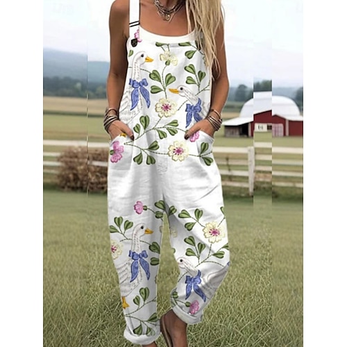  Femmes Normal Combinaison Actif Fleuri Sans manches Col rond Avec Poches Imprimé Vacances Quotidien Coupe régulière Jaune Rose Claire Rouge Été