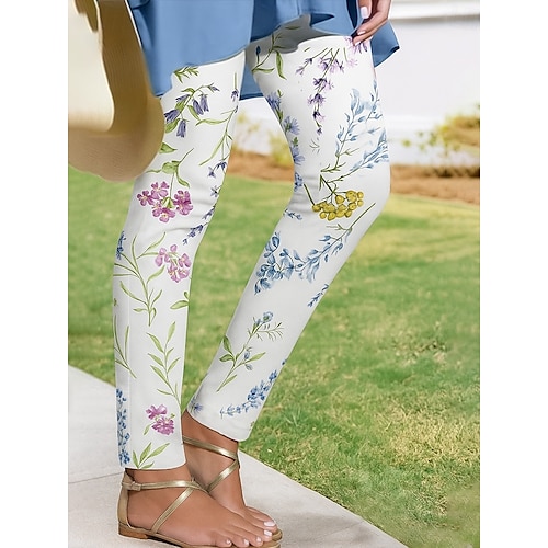  Dame Leggings Ferie Årgang Etnisk stil Ankel-lengde Høy Midje Blomstret Grafisk 3D-utskrift Hurtigtørkende Pusteevne Myk Elastisk utendørs Hjem Avslappet Hvit Gul Blå Sommer Vår Høst Slank Fasong