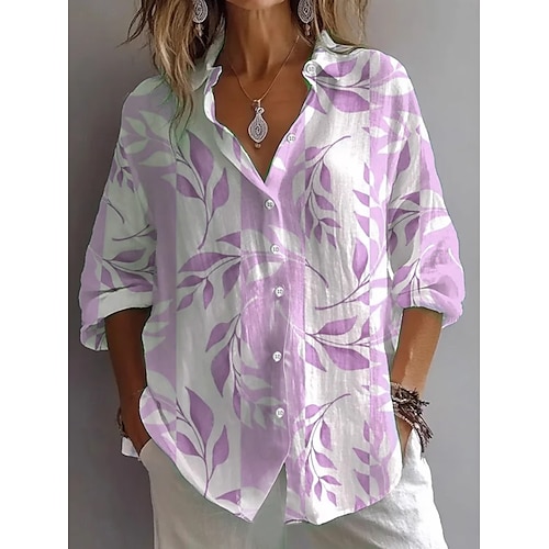  Women's Shirt Floral Graphic Daily Stylish Casual Long Sleeve Shirt Collar Regular Tops Daily Holiday Buttons Print Yellow Blue Purple Green Summer Spring
