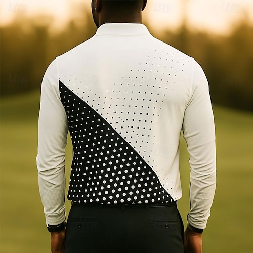  Men's Geometric Golf Sports Polo Shirts Long Sleeve Polo Shirts Collared Shirts Business Casual Business Athleisure Daily Wear Buttons Pocket 3D Print Spring Fall Winter White Red Blue