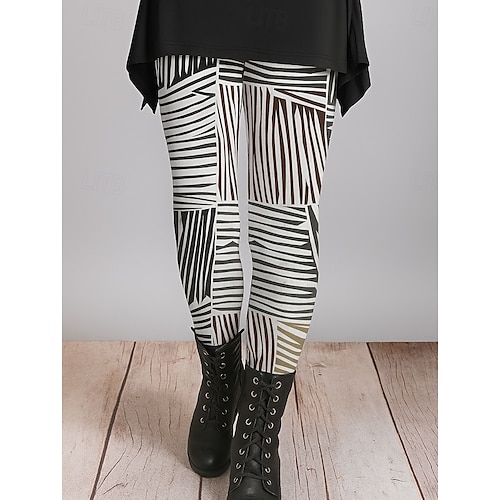  Femmes Leggings Vacances ancien Style Ethnique Longueur complète Taille haute Graphique Abstrait Impression 3D Séchage Rapide Respirabilité Doux Élastique Extérieur Maison Décontracté Noir Blanche