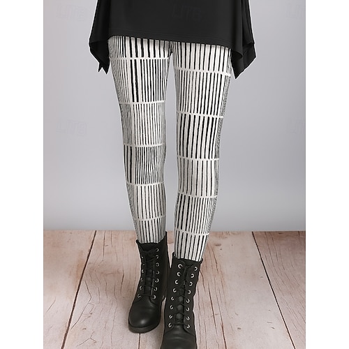  Femmes Leggings Vacances ancien Style Ethnique Longueur complète Taille haute Graphique Abstrait Impression 3D Séchage Rapide Respirabilité Doux Élastique Extérieur Maison Décontracté Noir Blanche